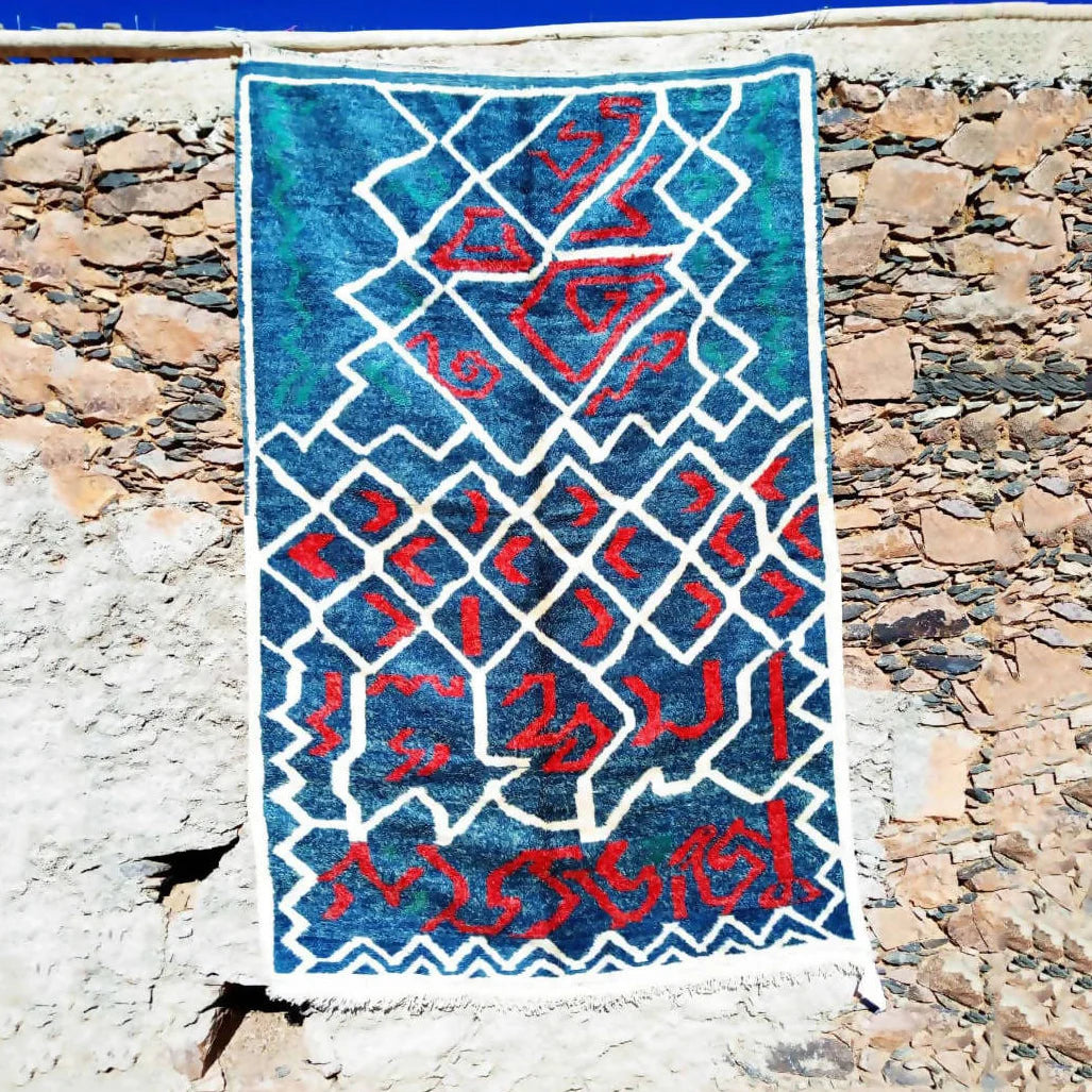 Cross Blue and Red|customize your size| moroccan rug