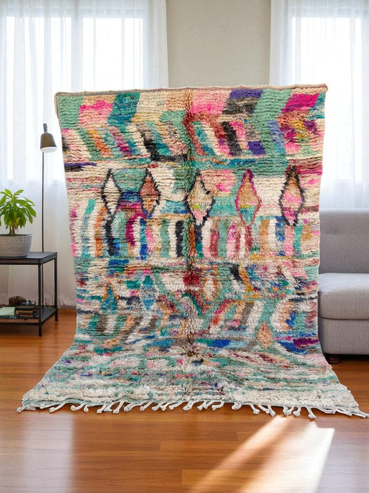 Vibrant Vintage Moroccan Boujaad Rug|customize your size| moroccan rug