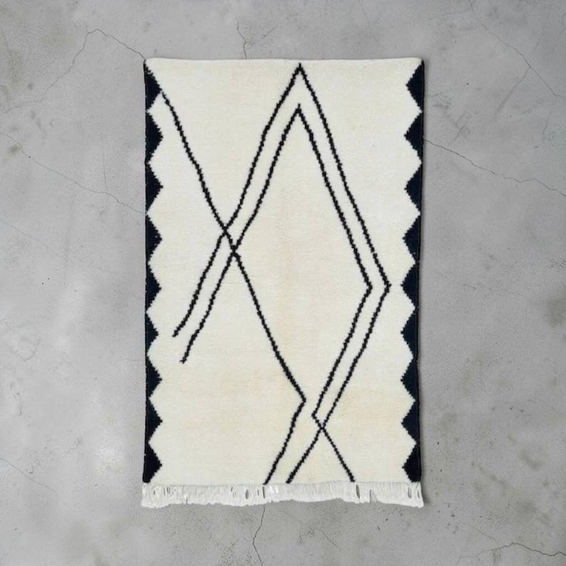 white and black Mrirt carpet| soft wool |customize your size| moroccan rug